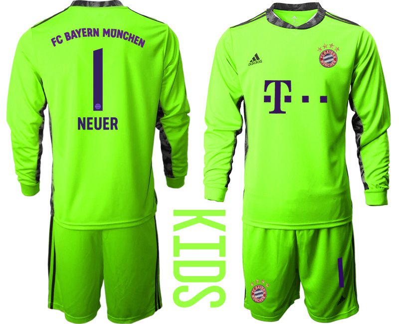Youth 2020-2021 club Bayern Munich fluorescent green goalkeeper long sleeve #1 Soccer Jerseys->juventus jersey->Soccer Club Jersey